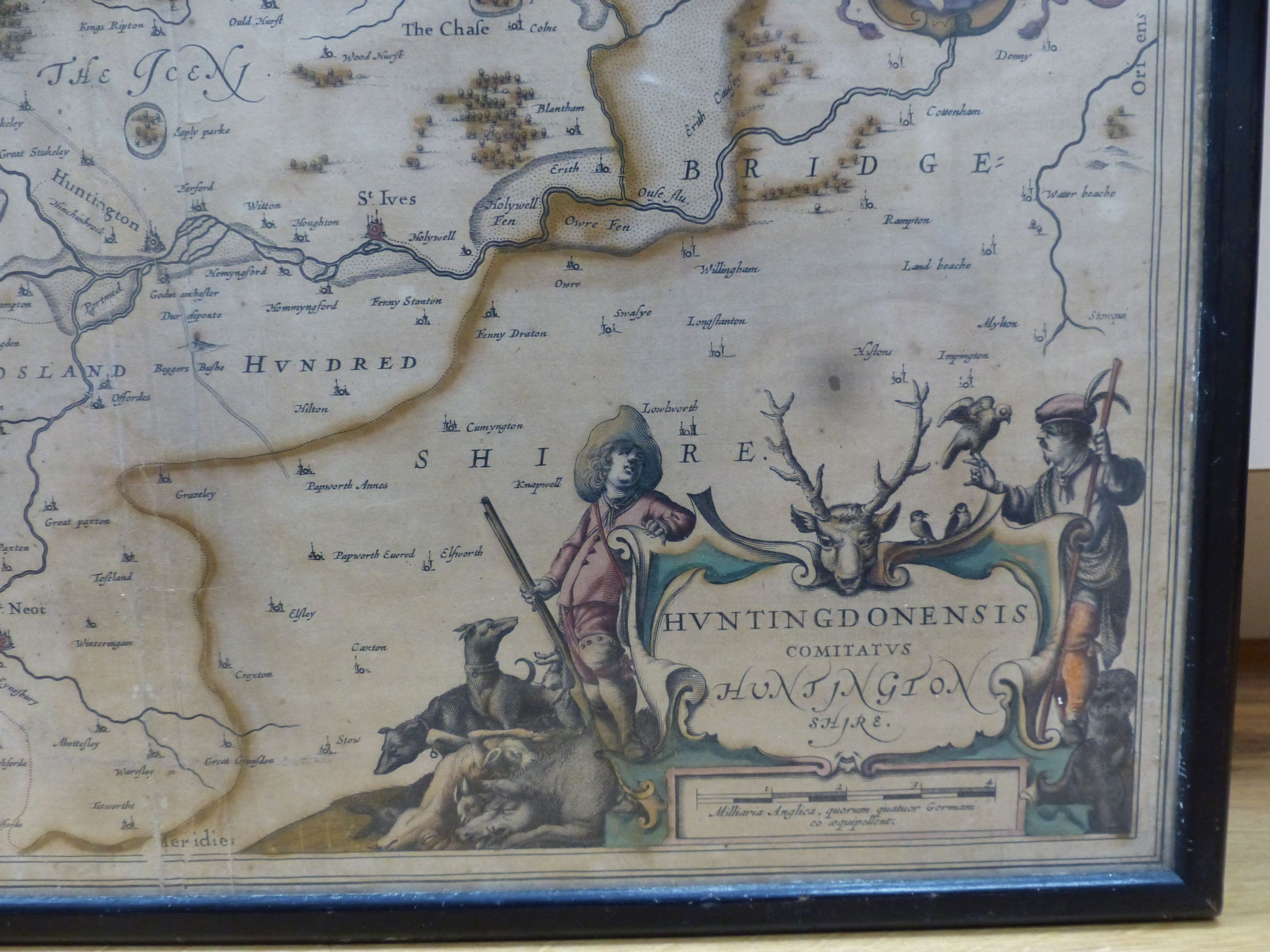 Blaeu, coloured engraving, Map of Huntingdonensis, c1700, 40 x 50cm